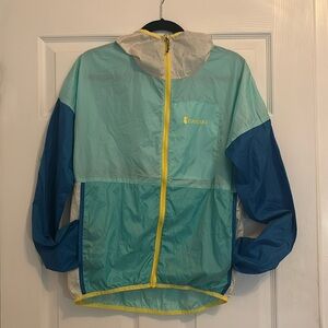 cotopaxi Teal & Blue Windbreaker Jacket with Yellow Trim